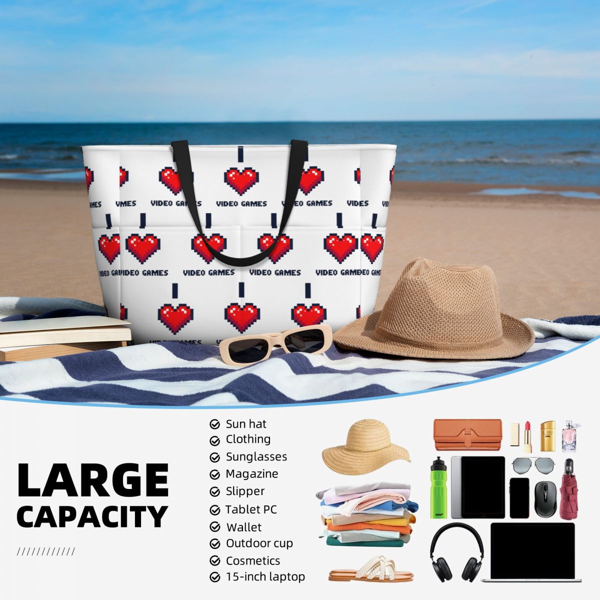 I Heart Video Games Beach Tote - Yoga Fitness Video review and price